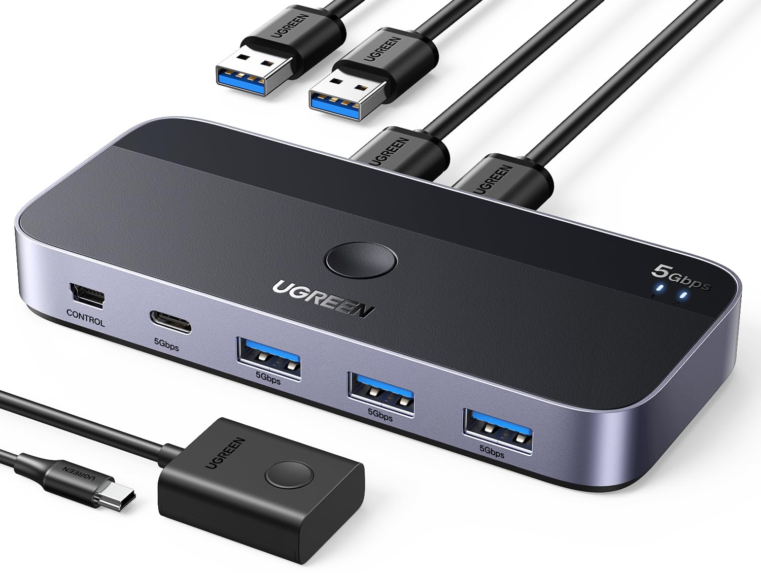 Ugreen Usb 3.0 4-Port Switch With 2 Pack Usb Male Cable – 15705